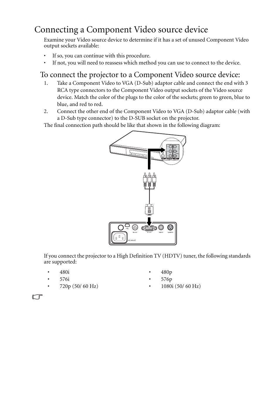 Connecting a component video source device | BenQ MP511 User Manual | Page 22 / 60