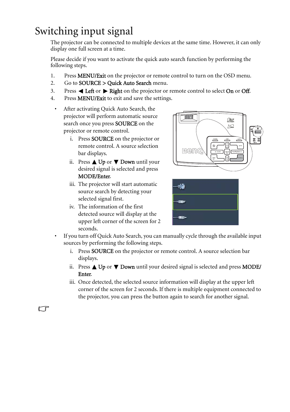 Switching input signal, Switching, For detail | BenQ MP511 User Manual | Page 27 / 60