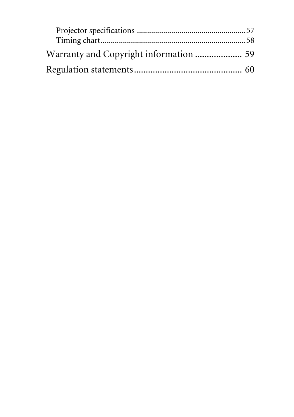 Projector specifications timing chart | BenQ MP511 User Manual | Page 4 / 60