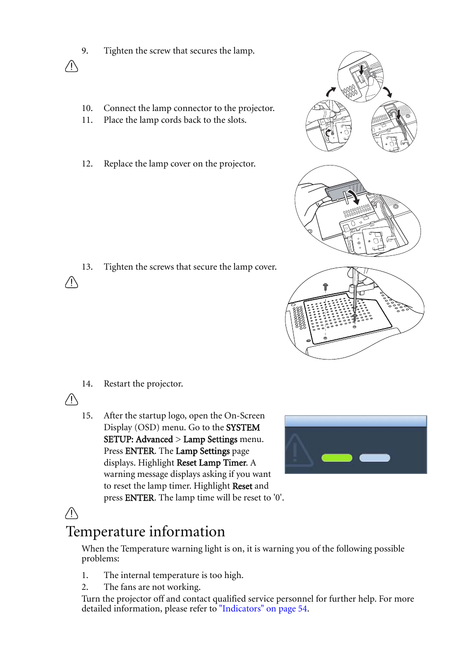 Temperature information | BenQ MP511 User Manual | Page 53 / 60
