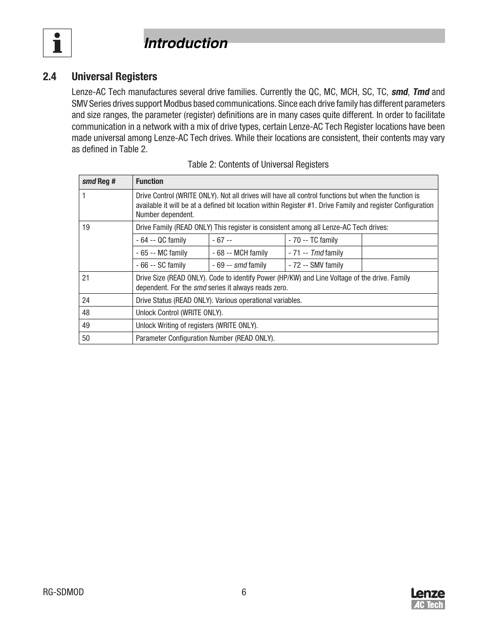 Introduction, 4 universal registers | Lenze smd Series Drives User Manual | Page 10 / 32