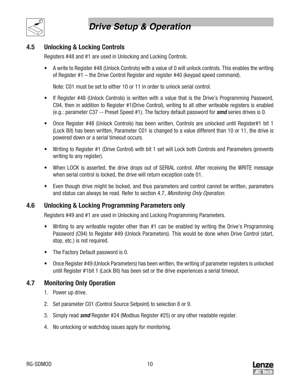 Drive setup & operation | Lenze smd Series Drives User Manual | Page 14 / 32