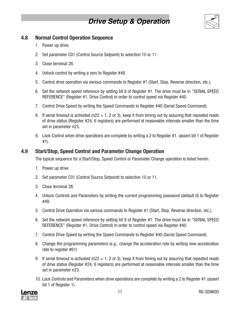 Drive setup & operation | Lenze smd Series Drives User Manual | Page 15 / 32