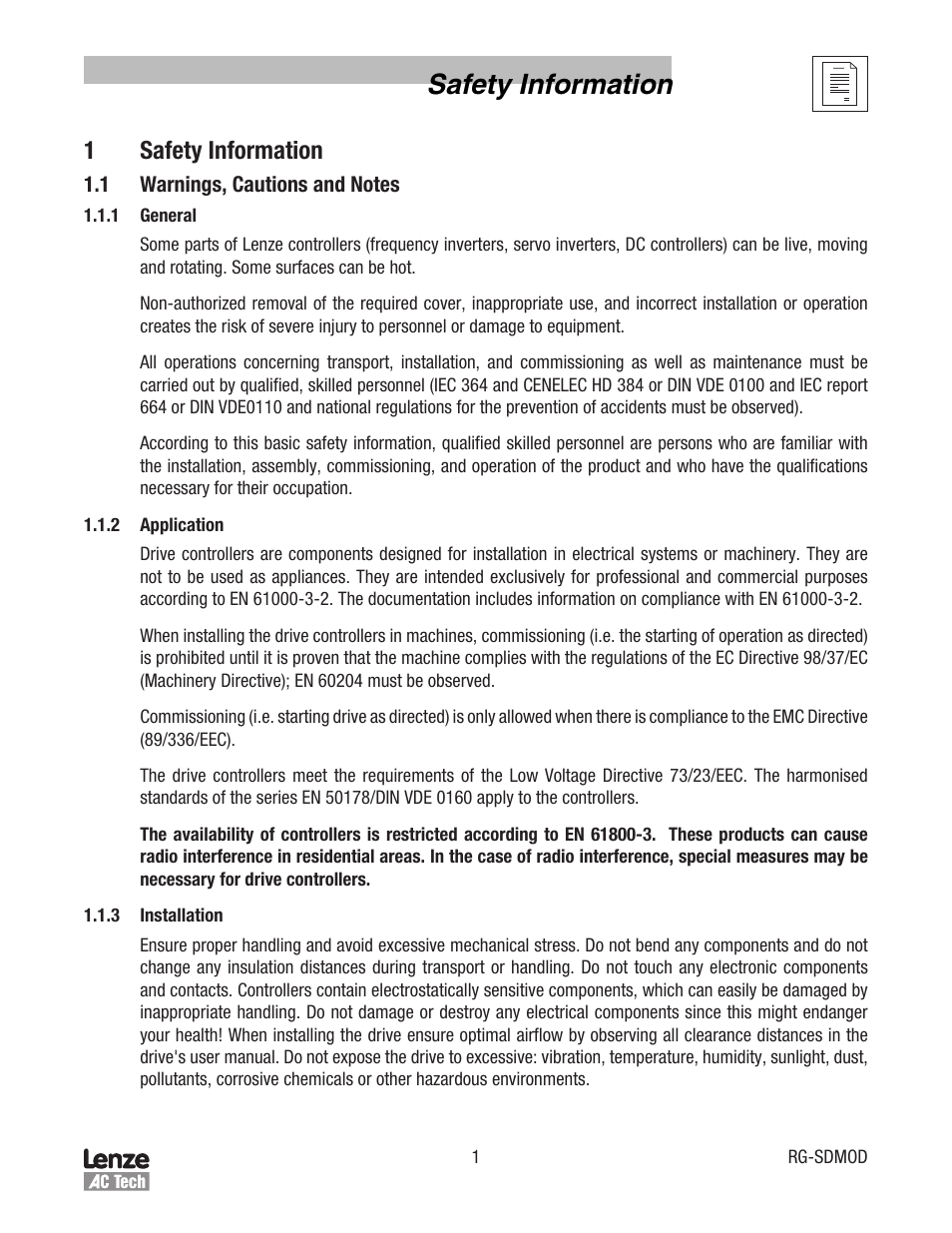 Safety information, 1safety information | Lenze smd Series Drives User Manual | Page 5 / 32