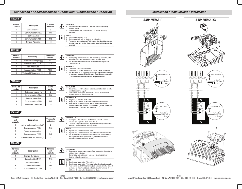 Smv nema 4x, Smv nema 1 | Lenze ESV SMV remote keypad H1 User Manual | Page 2 / 2