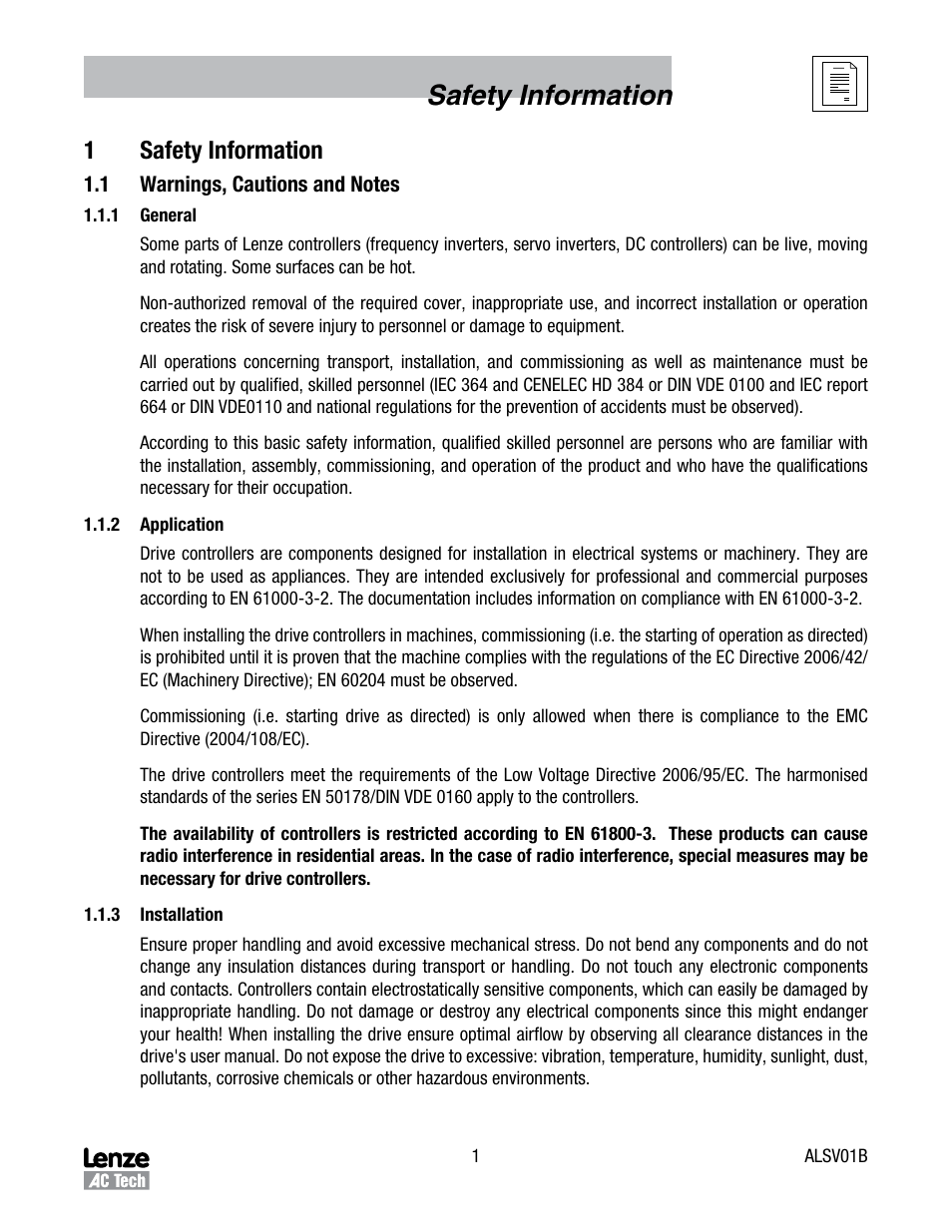 Safety information, 1safety information | Lenze SV SMV additional I-O module User Manual | Page 4 / 14