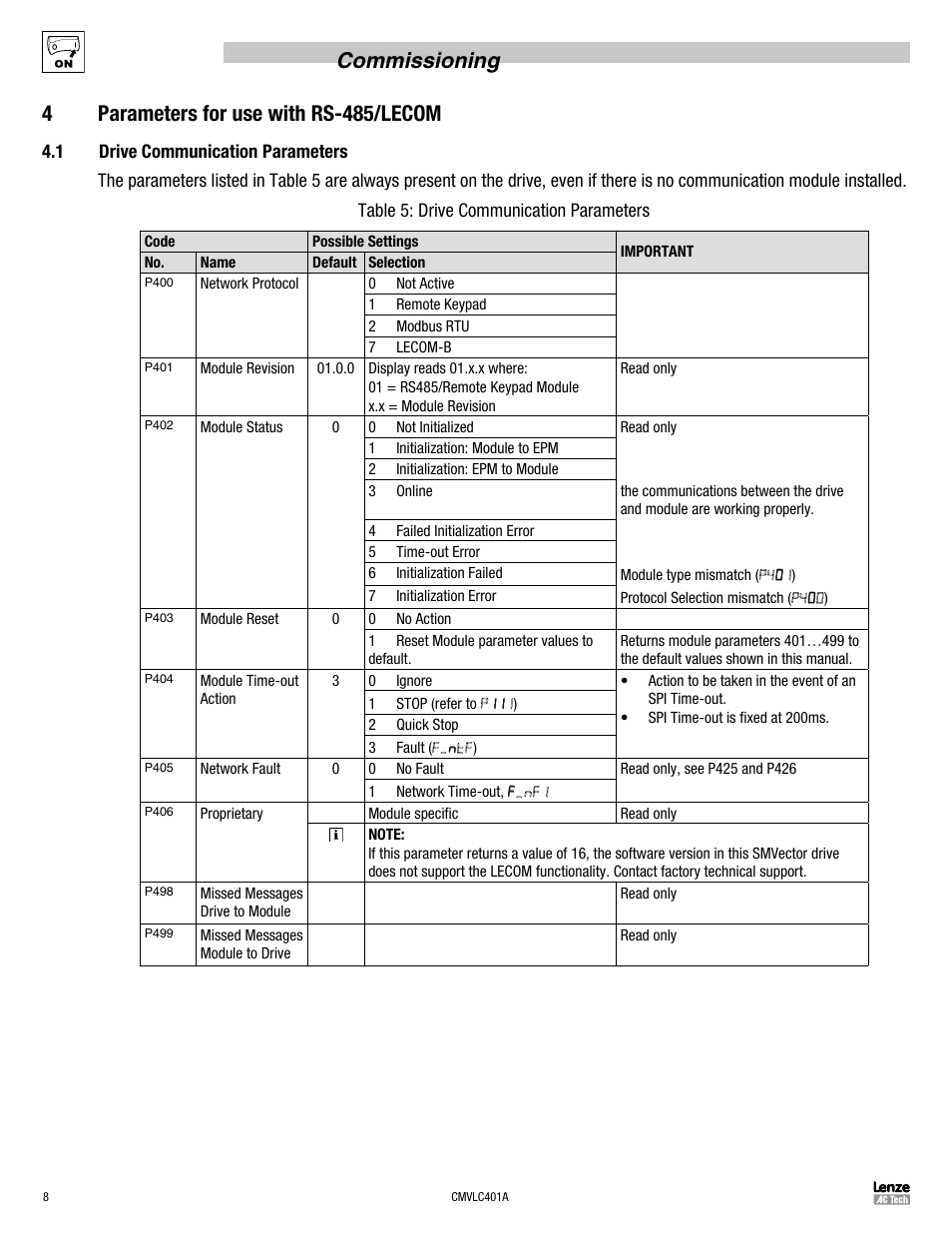 Lenze SMVector RS-485 LECOM User Manual | Page 10 / 29