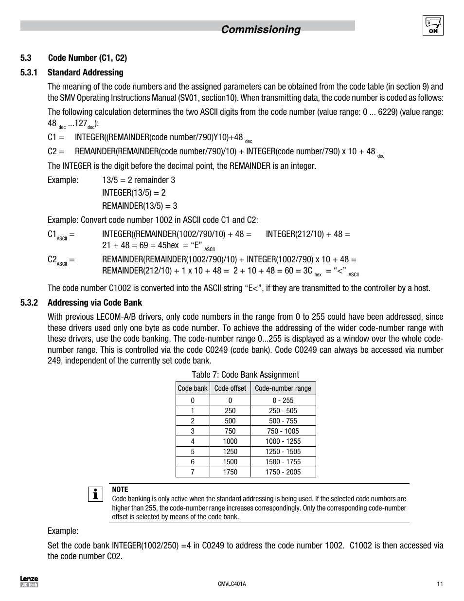 Commissioning | Lenze SMVector RS-485 LECOM User Manual | Page 13 / 29