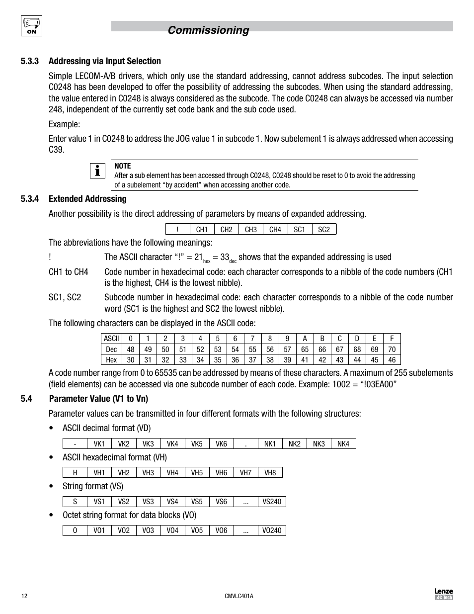 Commissioning | Lenze SMVector RS-485 LECOM User Manual | Page 14 / 29