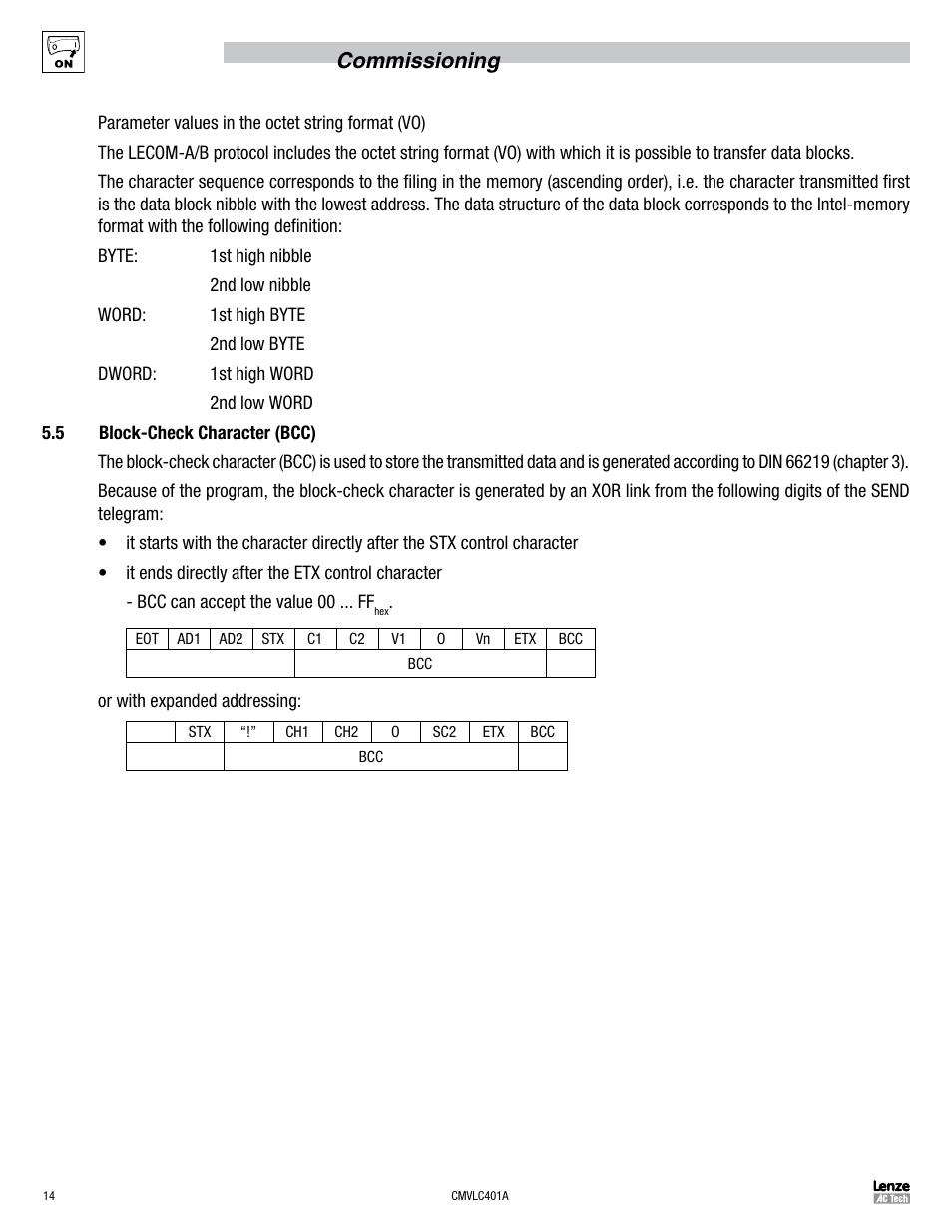 Commissioning | Lenze SMVector RS-485 LECOM User Manual | Page 16 / 29