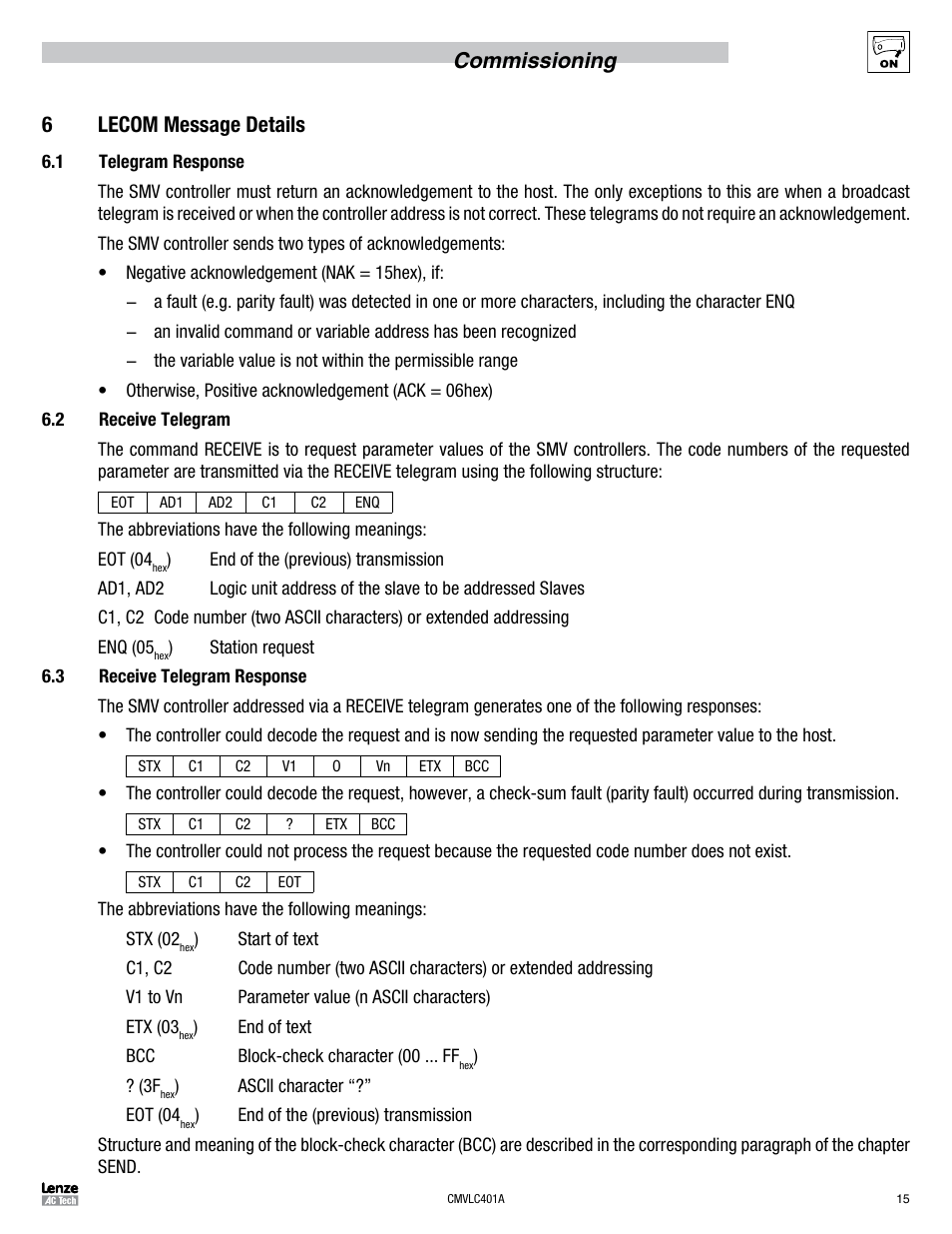 Commissioning 6 lecom message details | Lenze SMVector RS-485 LECOM User Manual | Page 17 / 29