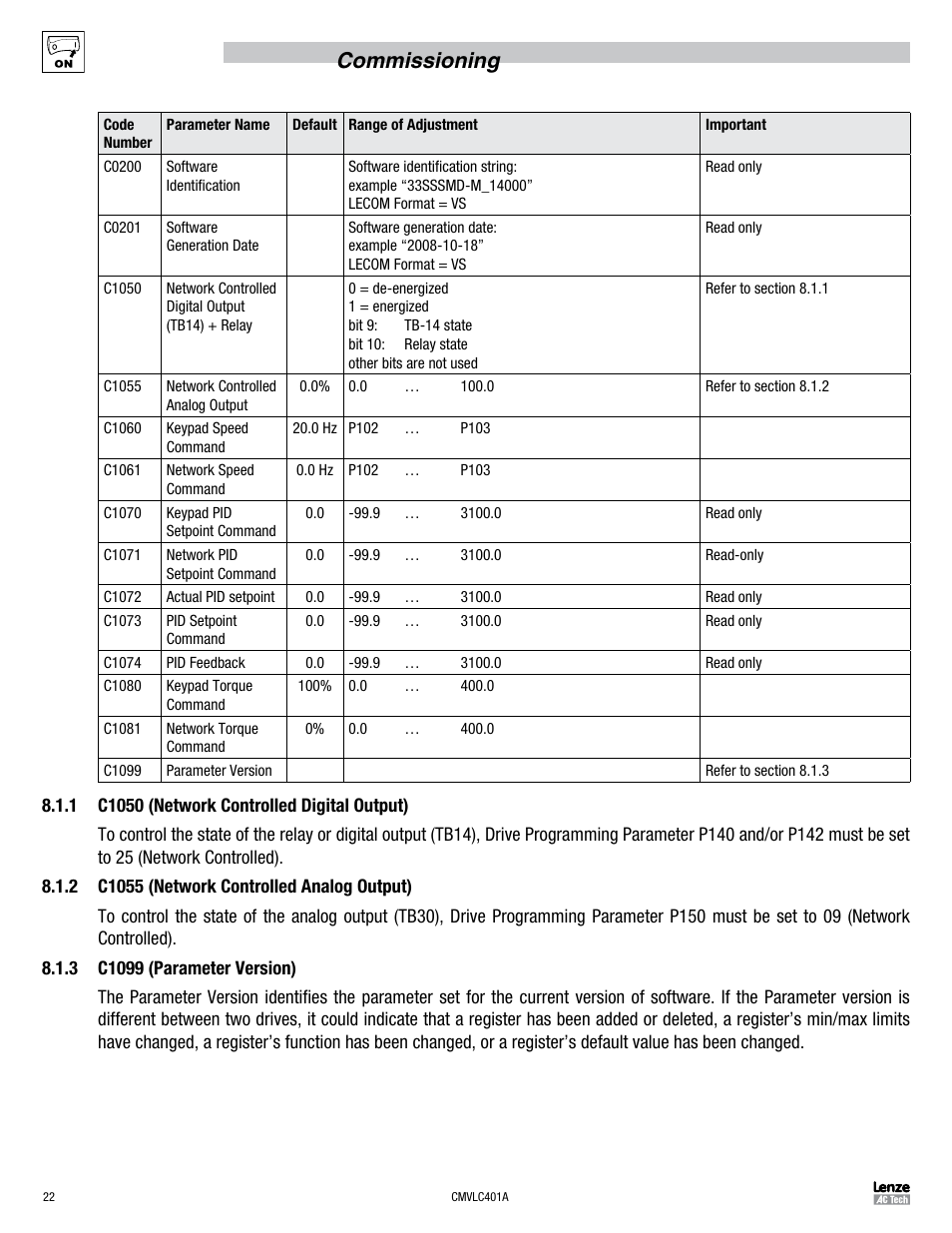 Commissioning | Lenze SMVector RS-485 LECOM User Manual | Page 24 / 29