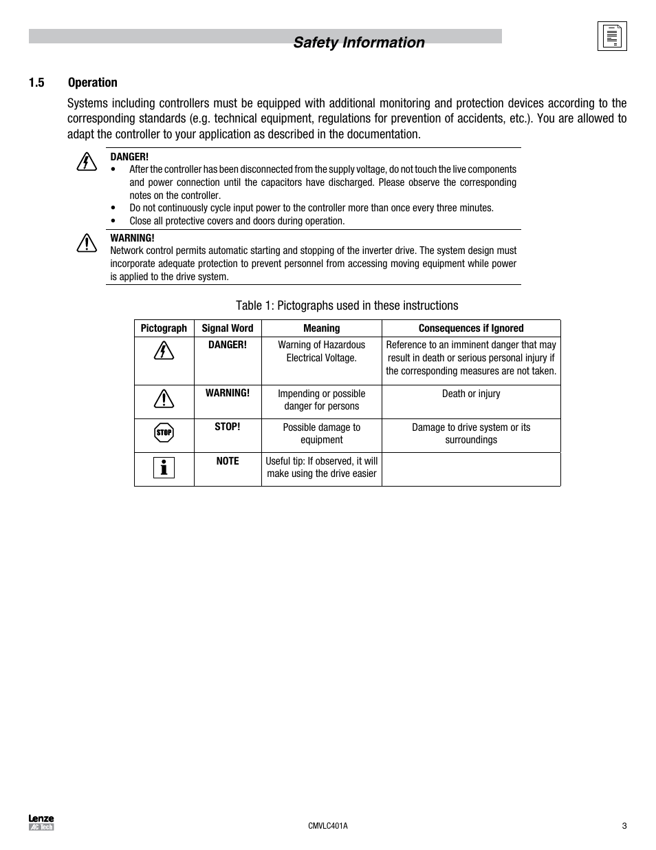 Safety information | Lenze SMVector RS-485 LECOM User Manual | Page 5 / 29