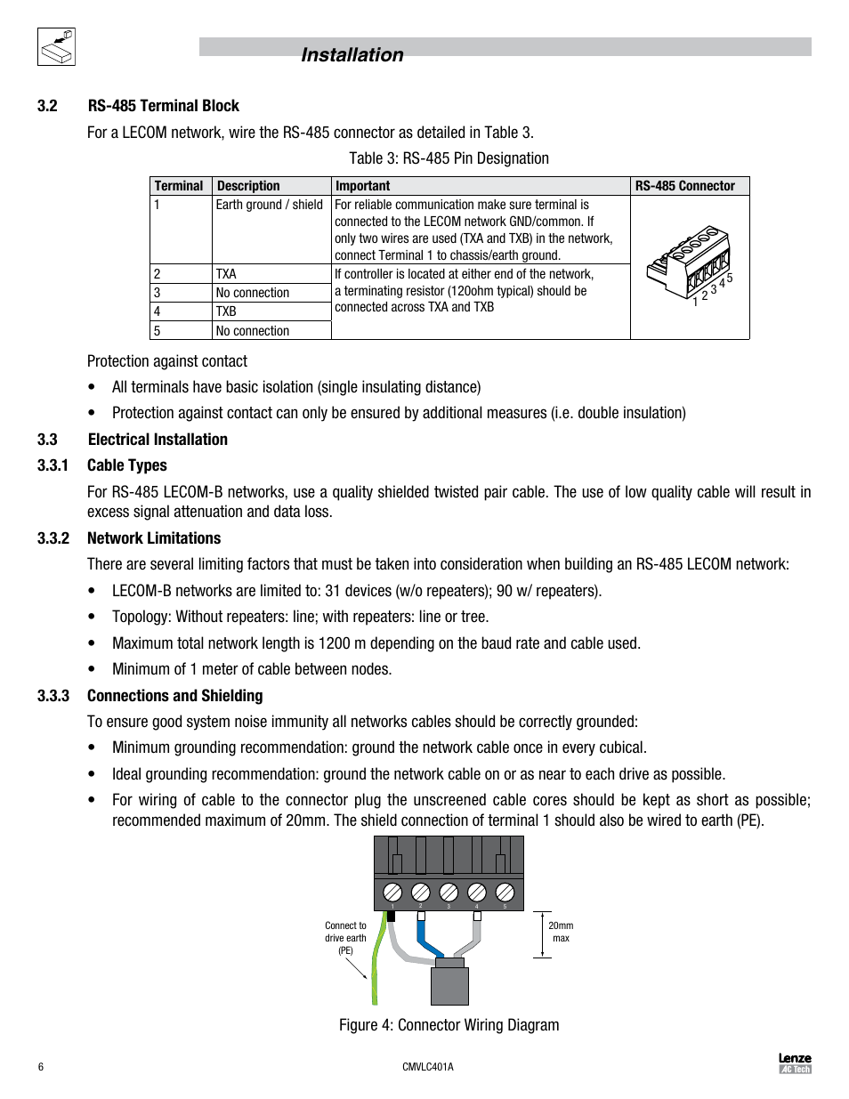 Installation | Lenze SMVector RS-485 LECOM User Manual | Page 8 / 29