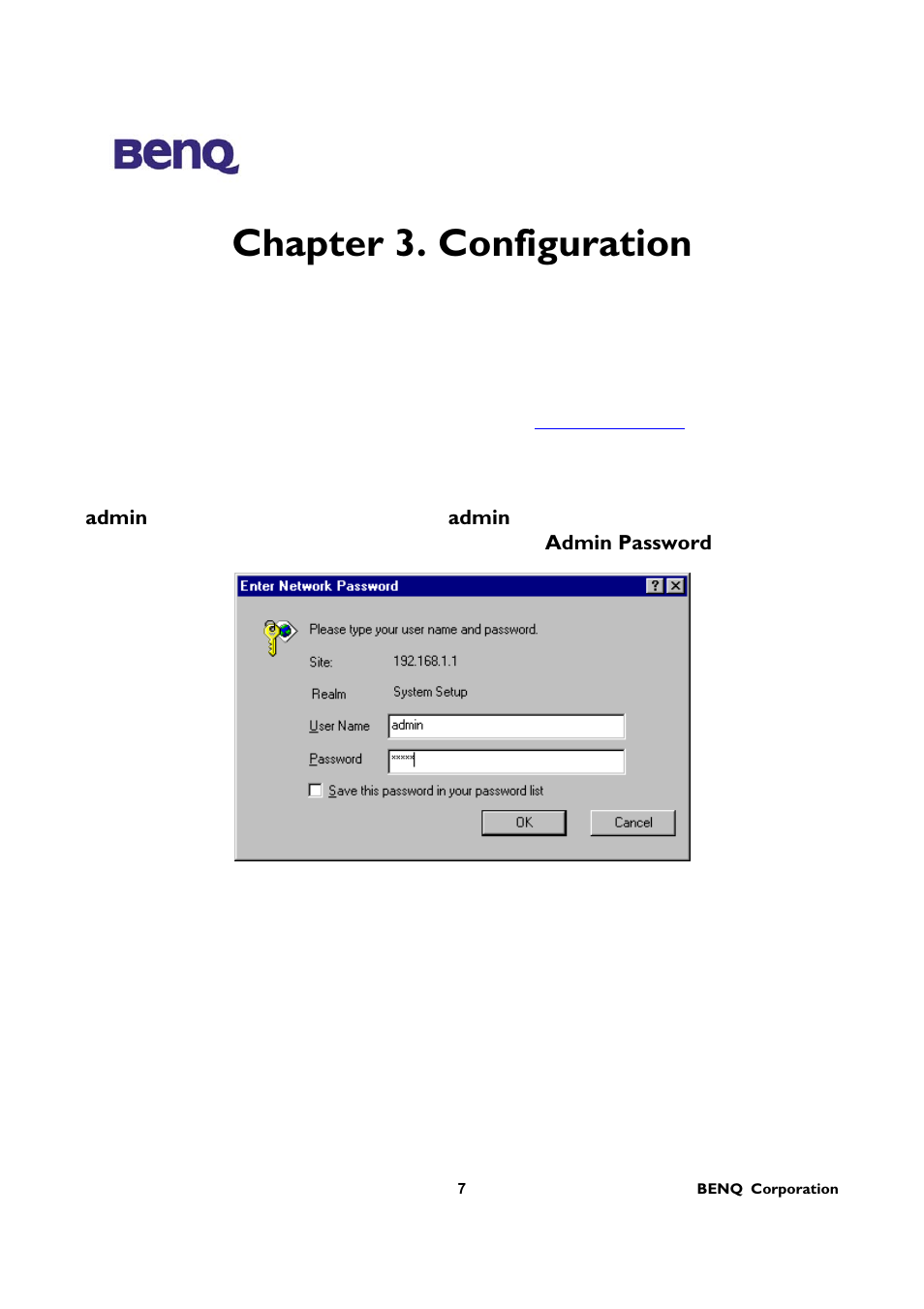 Chapter 3. configuration | BenQ AWL-700 User Manual | Page 11 / 33