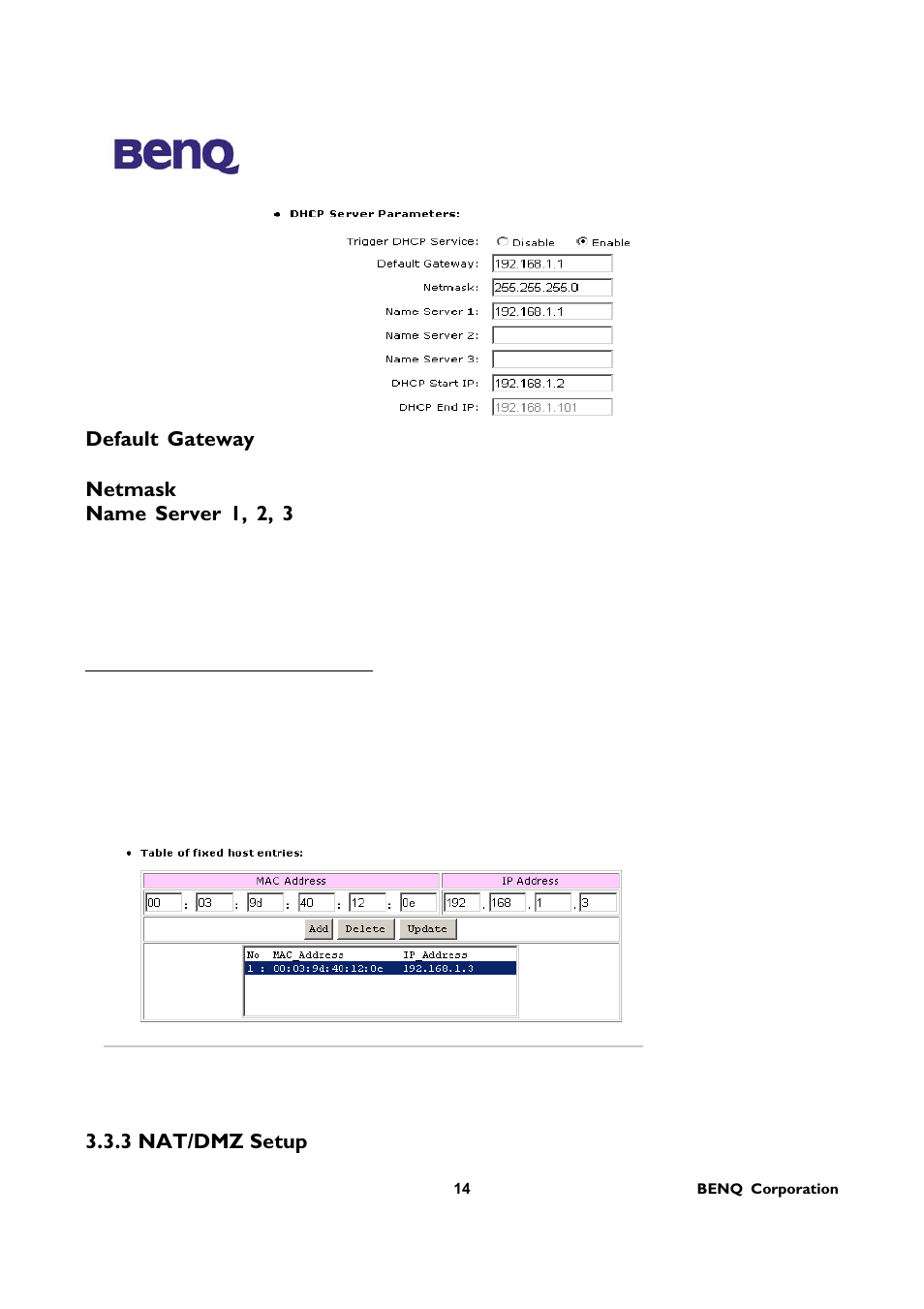 3 nat/dmz setup | BenQ AWL-700 User Manual | Page 18 / 33