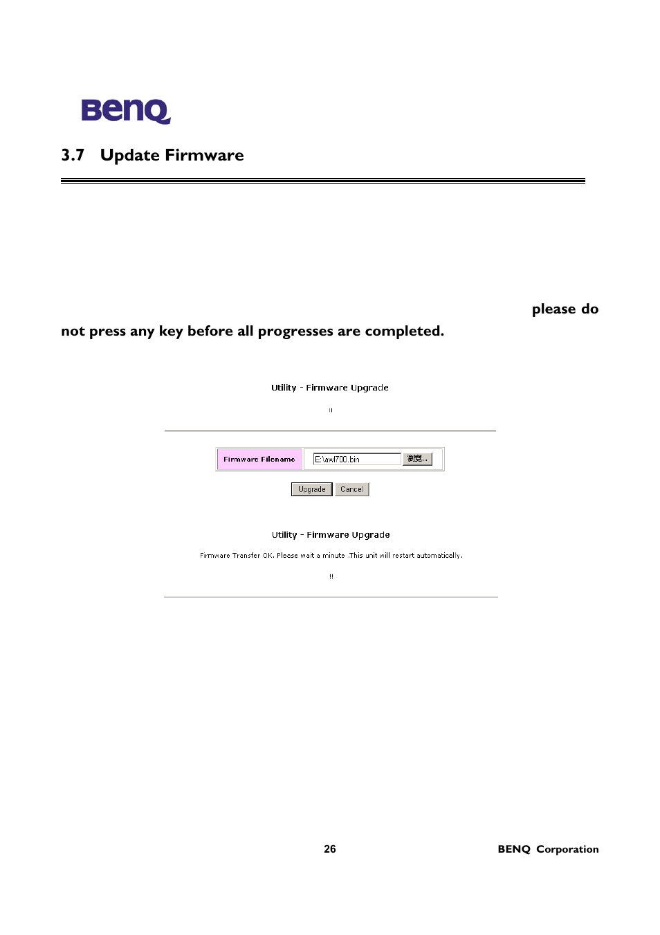 7 update firmware | BenQ AWL-700 User Manual | Page 30 / 33