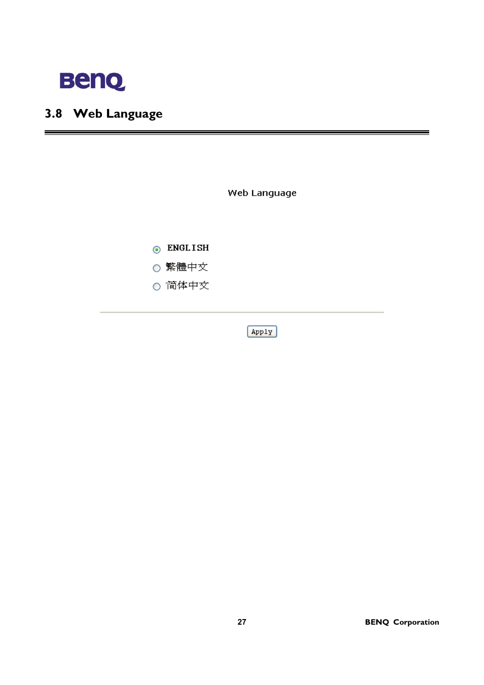 8 web language | BenQ AWL-700 User Manual | Page 31 / 33