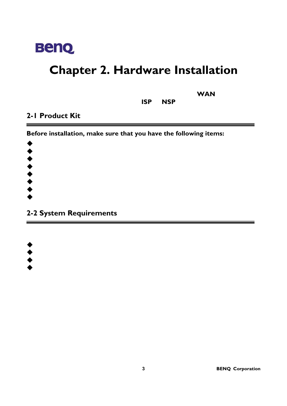 Chapter 2. hardware installation | BenQ AWL-700 User Manual | Page 7 / 33