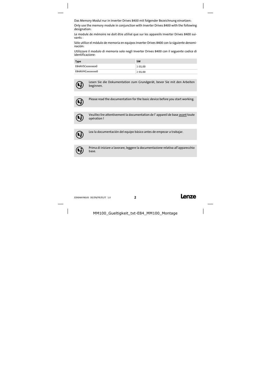 Lenze E84AYM10S User Manual | Page 2 / 4
