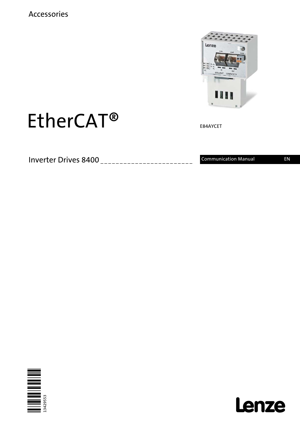 Lenze E84AYCET EtherCAT MCI module User Manual | 109 pages