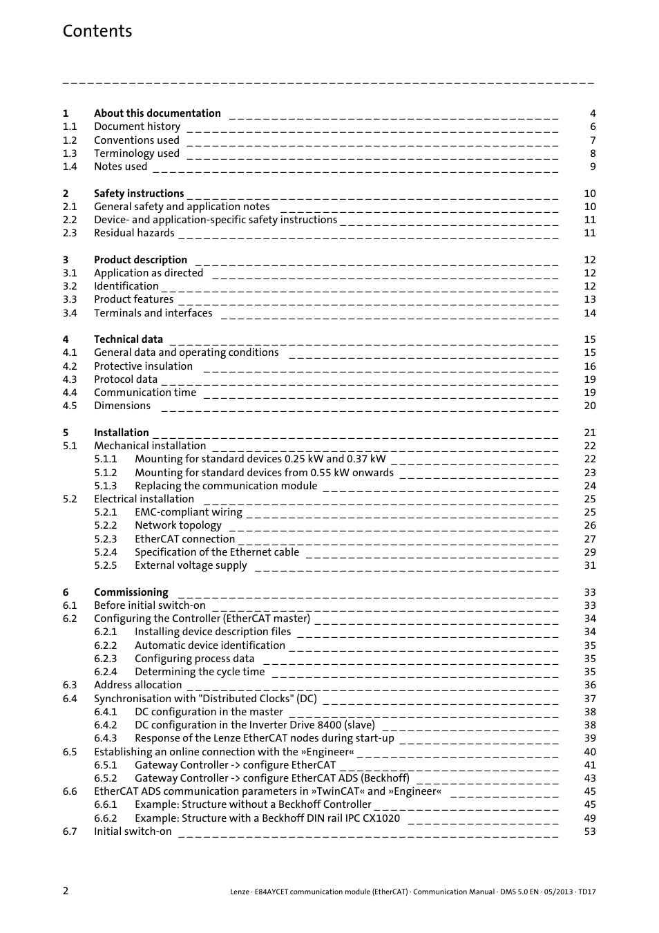 Lenze E84AYCET EtherCAT MCI module User Manual | Page 2 / 109