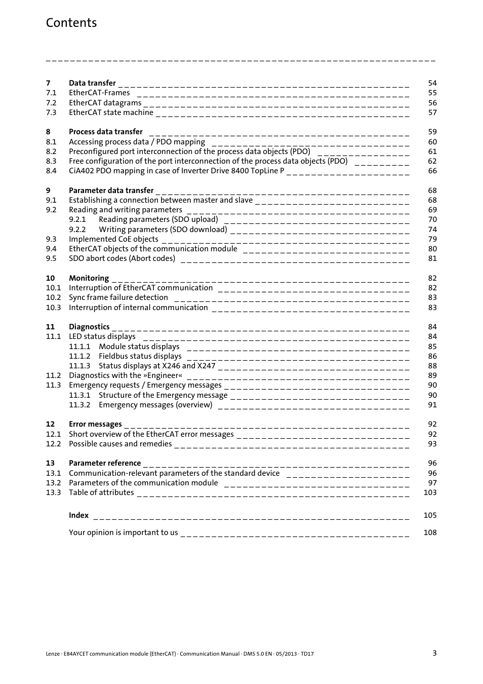 Lenze E84AYCET EtherCAT MCI module User Manual | Page 3 / 109