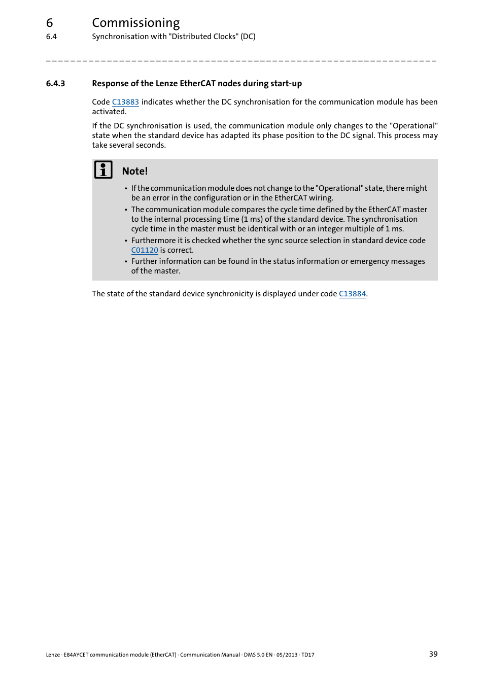 6commissioning | Lenze E84AYCET EtherCAT MCI module User Manual | Page 39 / 109