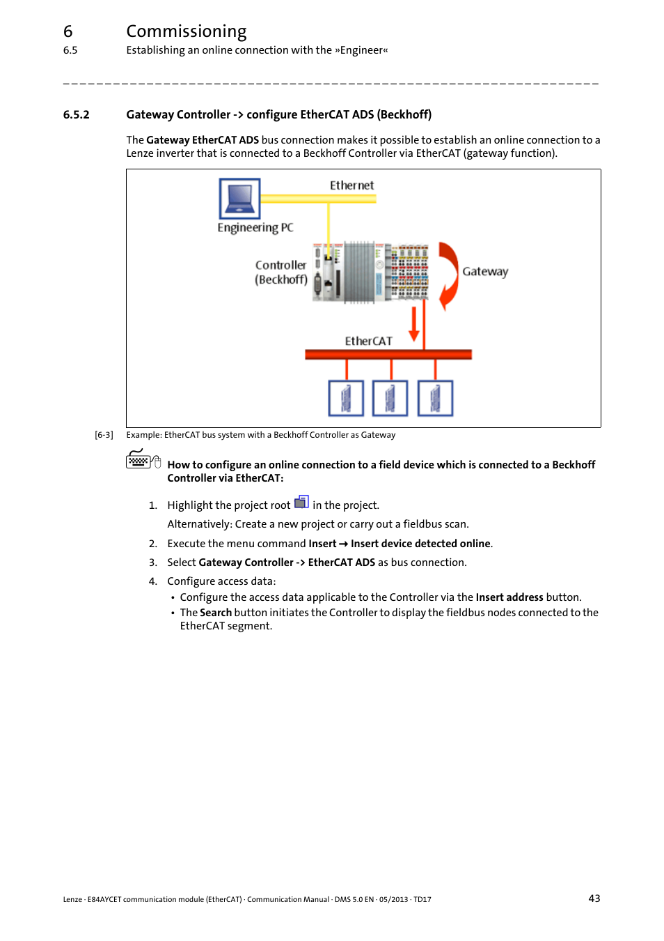 6commissioning | Lenze E84AYCET EtherCAT MCI module User Manual | Page 43 / 109