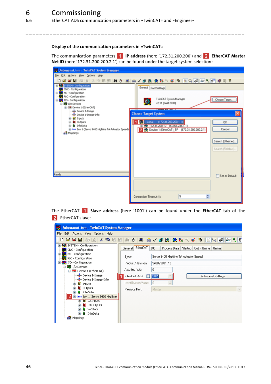 6commissioning | Lenze E84AYCET EtherCAT MCI module User Manual | Page 46 / 109