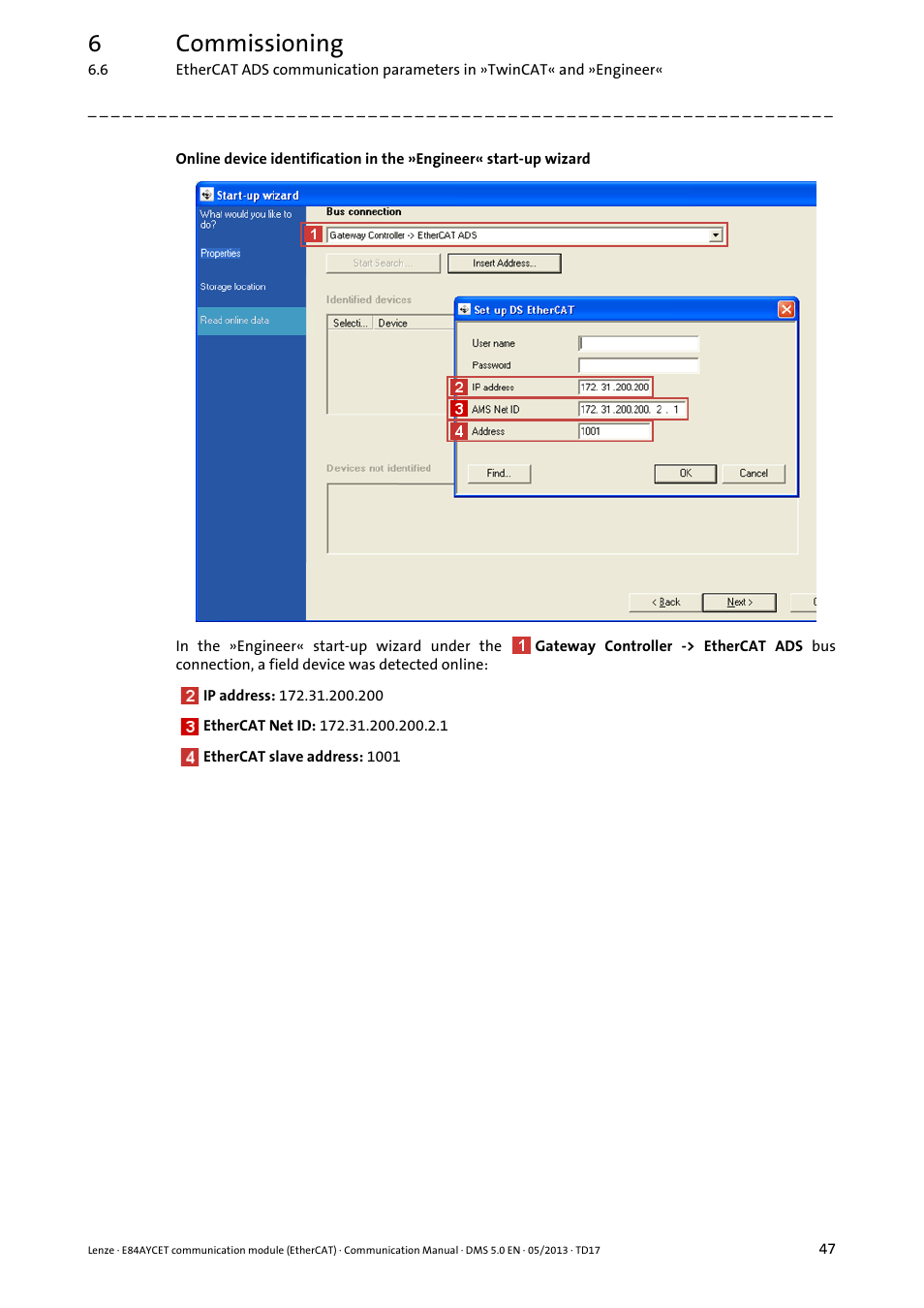 6commissioning | Lenze E84AYCET EtherCAT MCI module User Manual | Page 47 / 109