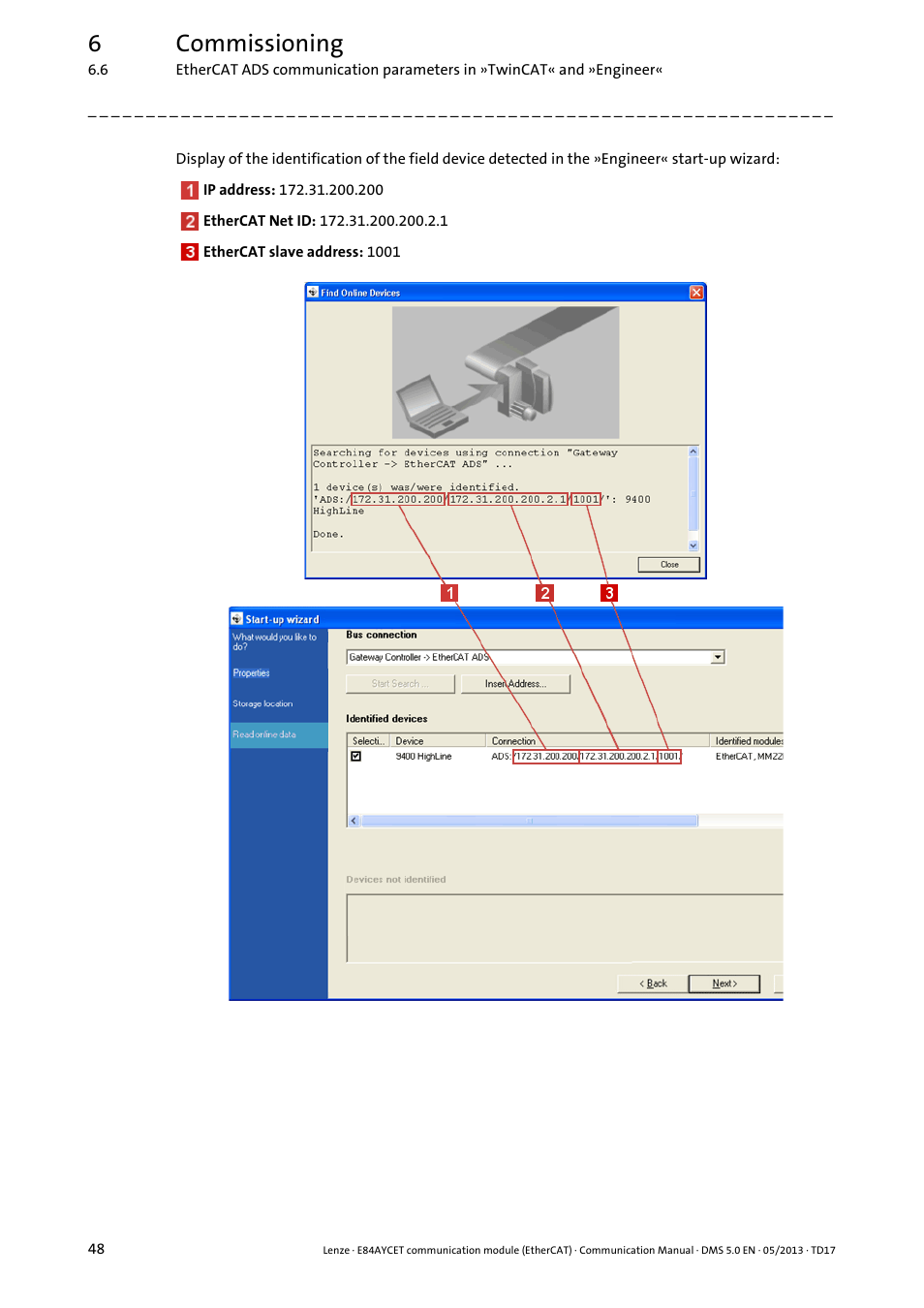 6commissioning | Lenze E84AYCET EtherCAT MCI module User Manual | Page 48 / 109