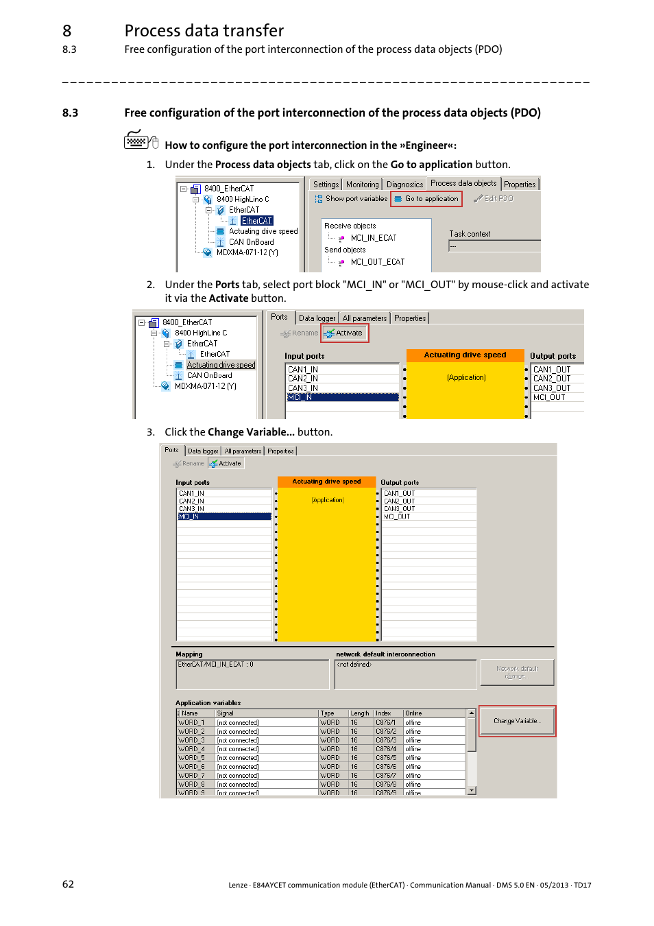 8process data transfer | Lenze E84AYCET EtherCAT MCI module User Manual | Page 62 / 109