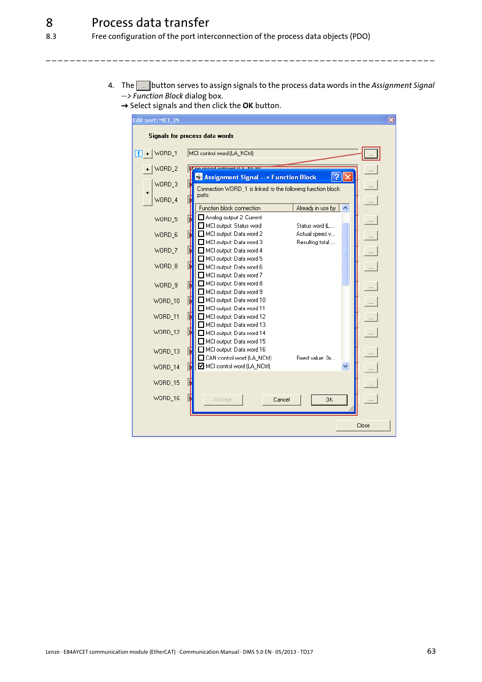 8process data transfer | Lenze E84AYCET EtherCAT MCI module User Manual | Page 63 / 109