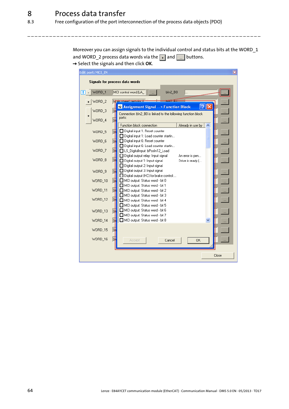 8process data transfer | Lenze E84AYCET EtherCAT MCI module User Manual | Page 64 / 109