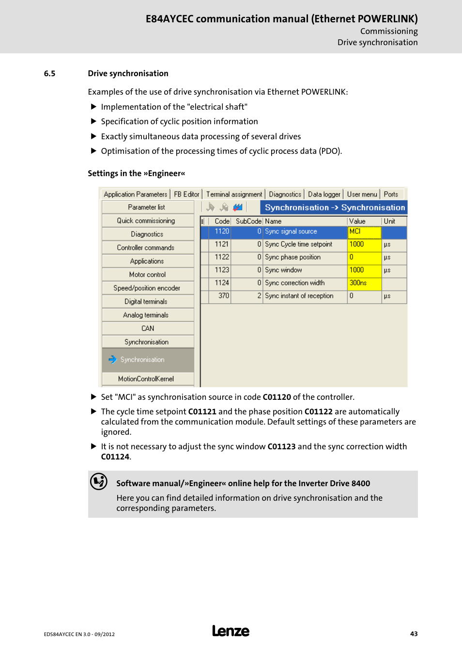 5 drive synchronisation, Drive synchronisation | Lenze E84AYCEC User Manual | Page 43 / 89