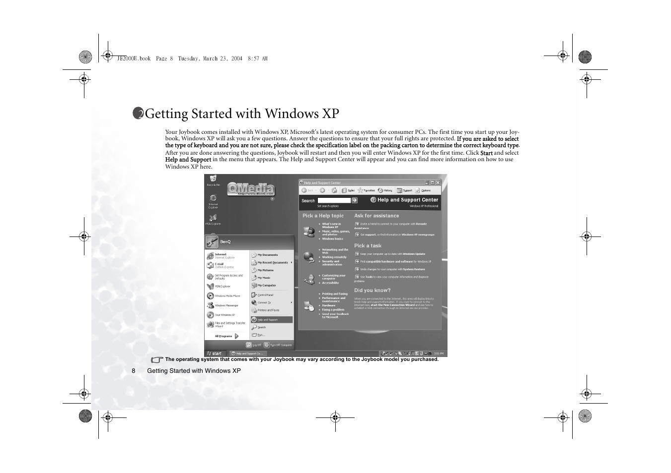 Getting started with windows xp | BenQ Joybook 2000 Series User Manual | Page 12 / 38