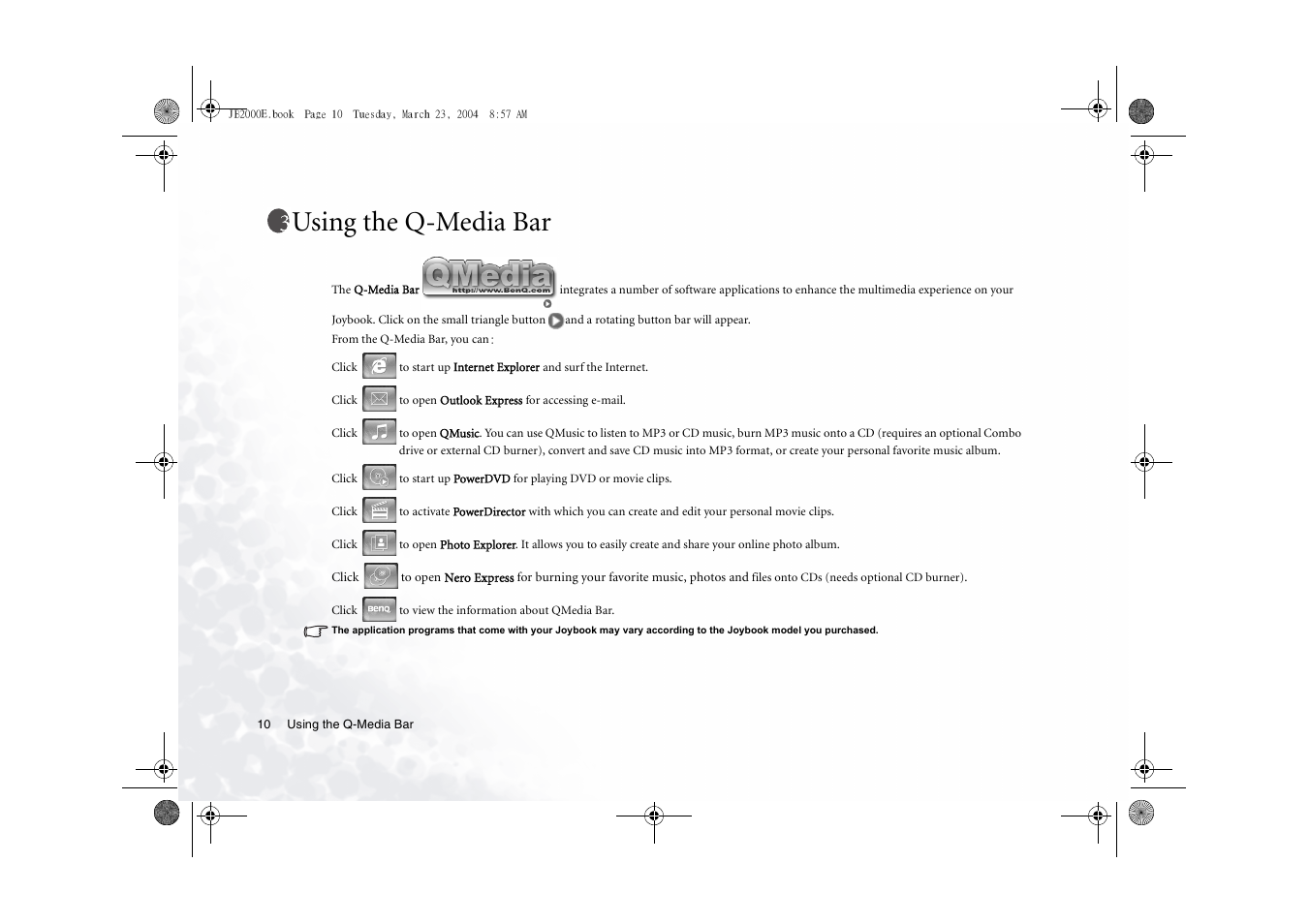 Using the q-media bar | BenQ Joybook 2000 Series User Manual | Page 14 / 38