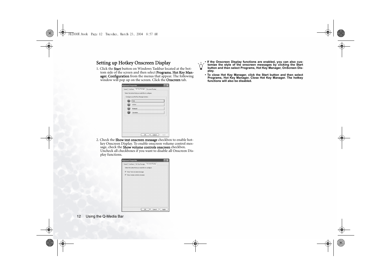Setting up hotkey onscreen display | BenQ Joybook 2000 Series User Manual | Page 16 / 38