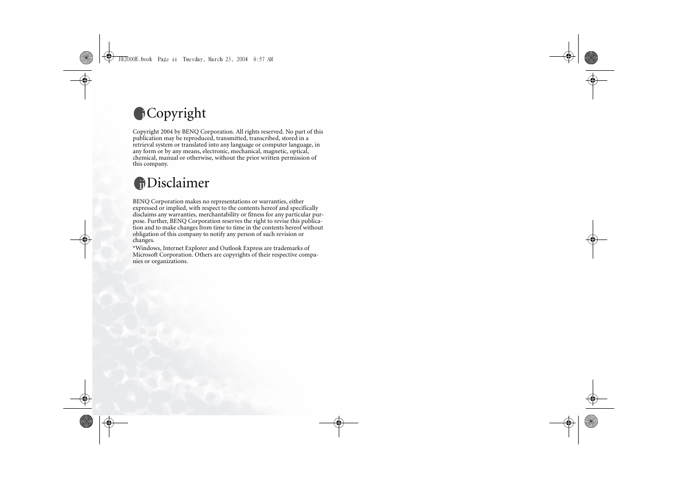 Copyright, Disclaimer | BenQ Joybook 2000 Series User Manual | Page 2 / 38