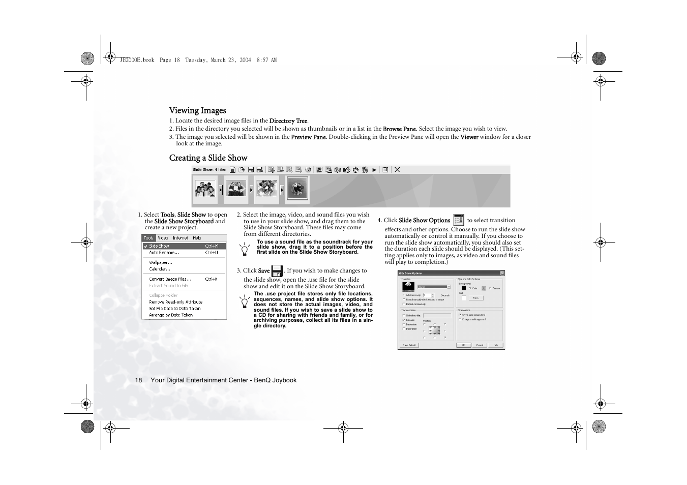 Viewing images, Creating a slide show | BenQ Joybook 2000 Series User Manual | Page 22 / 38