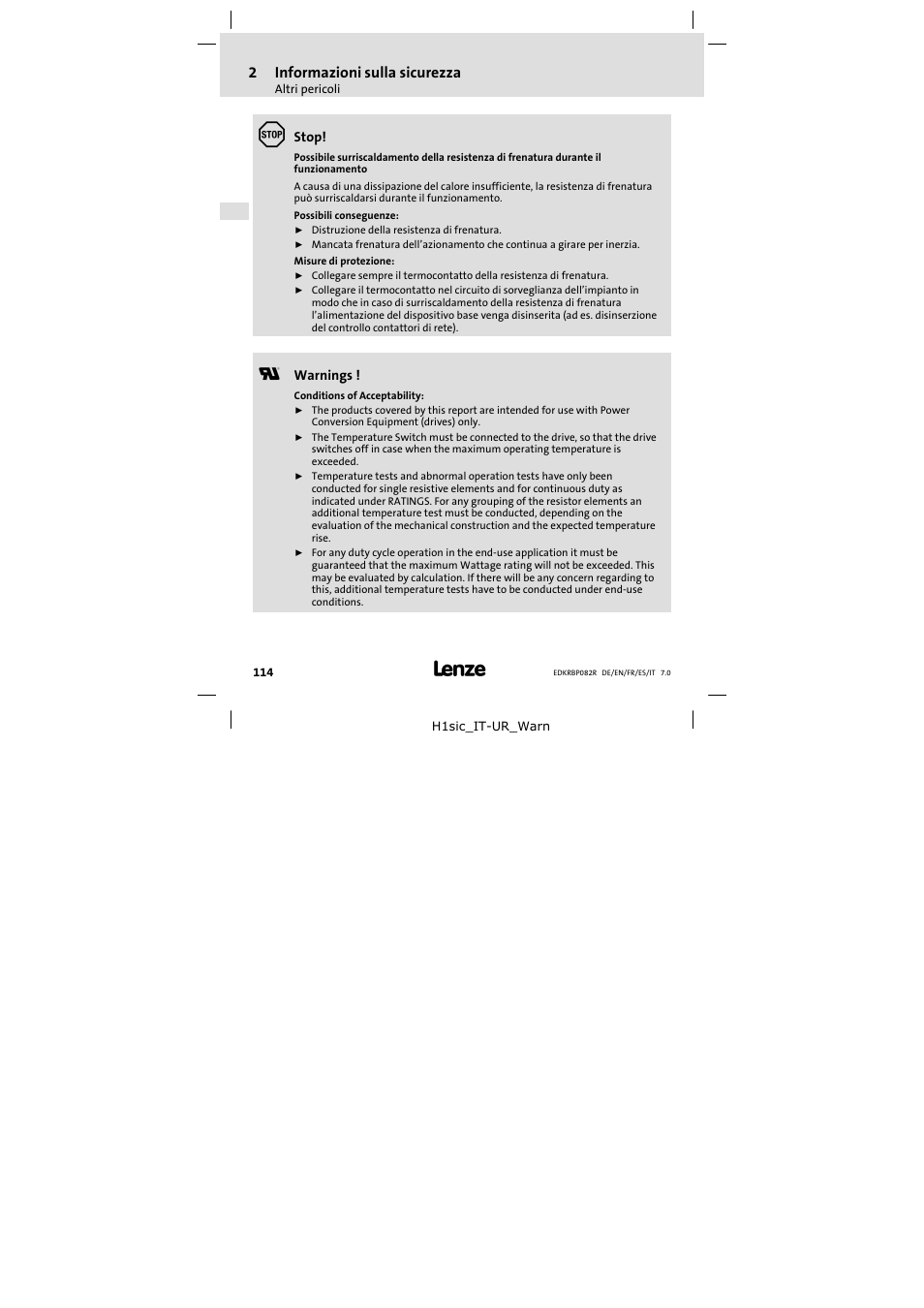 2informazioni sulla sicurezza | Lenze ERBPxxxRxxxx Brake resistor 200W-300W User Manual | Page 114 / 134