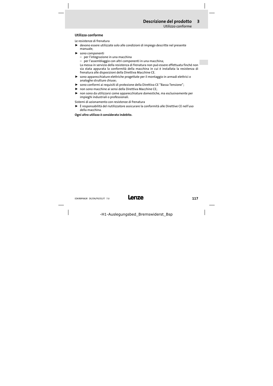 Utilizzo conforme, Descrizione del prodotto | Lenze ERBPxxxRxxxx Brake resistor 200W-300W User Manual | Page 117 / 134