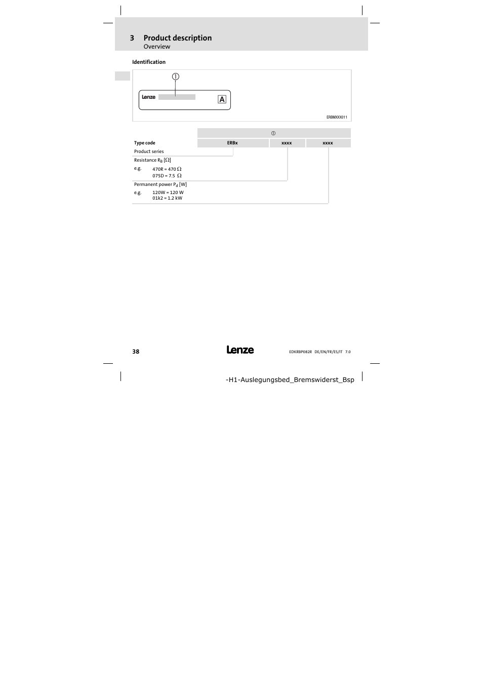 3product description | Lenze ERBPxxxRxxxx Brake resistor 200W-300W User Manual | Page 38 / 134