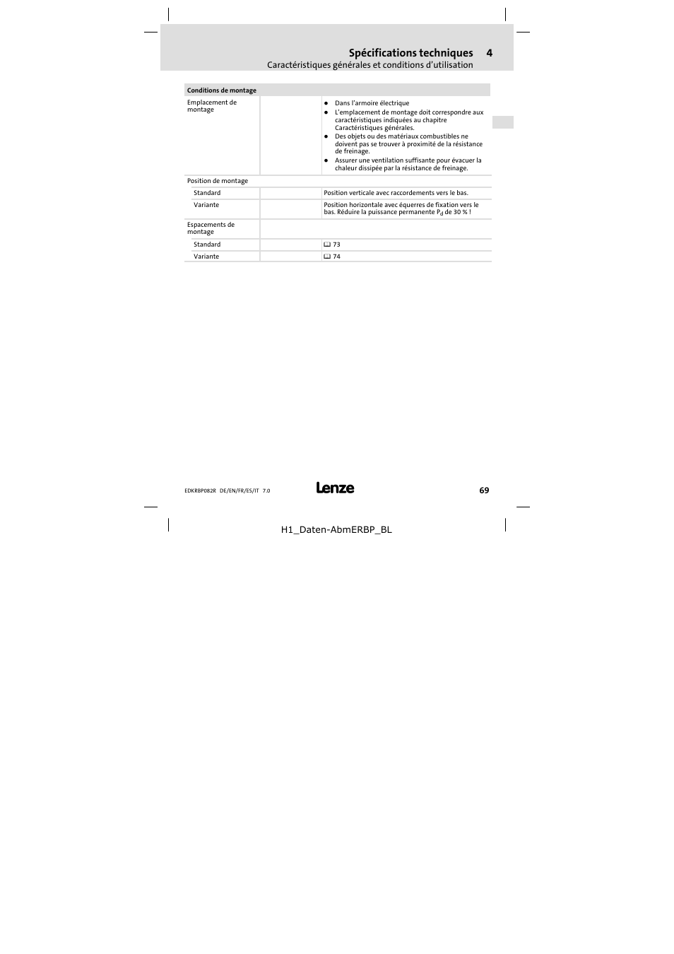 Spécifications techniques | Lenze ERBPxxxRxxxx Brake resistor 200W-300W User Manual | Page 69 / 134