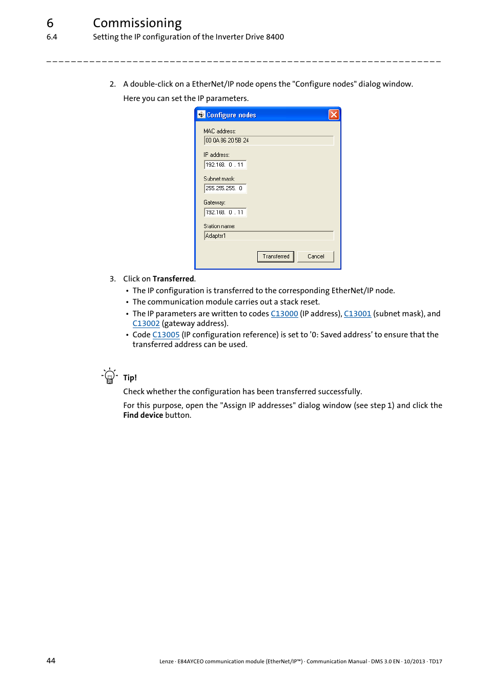 6commissioning | Lenze E84AYCEO User Manual | Page 44 / 165