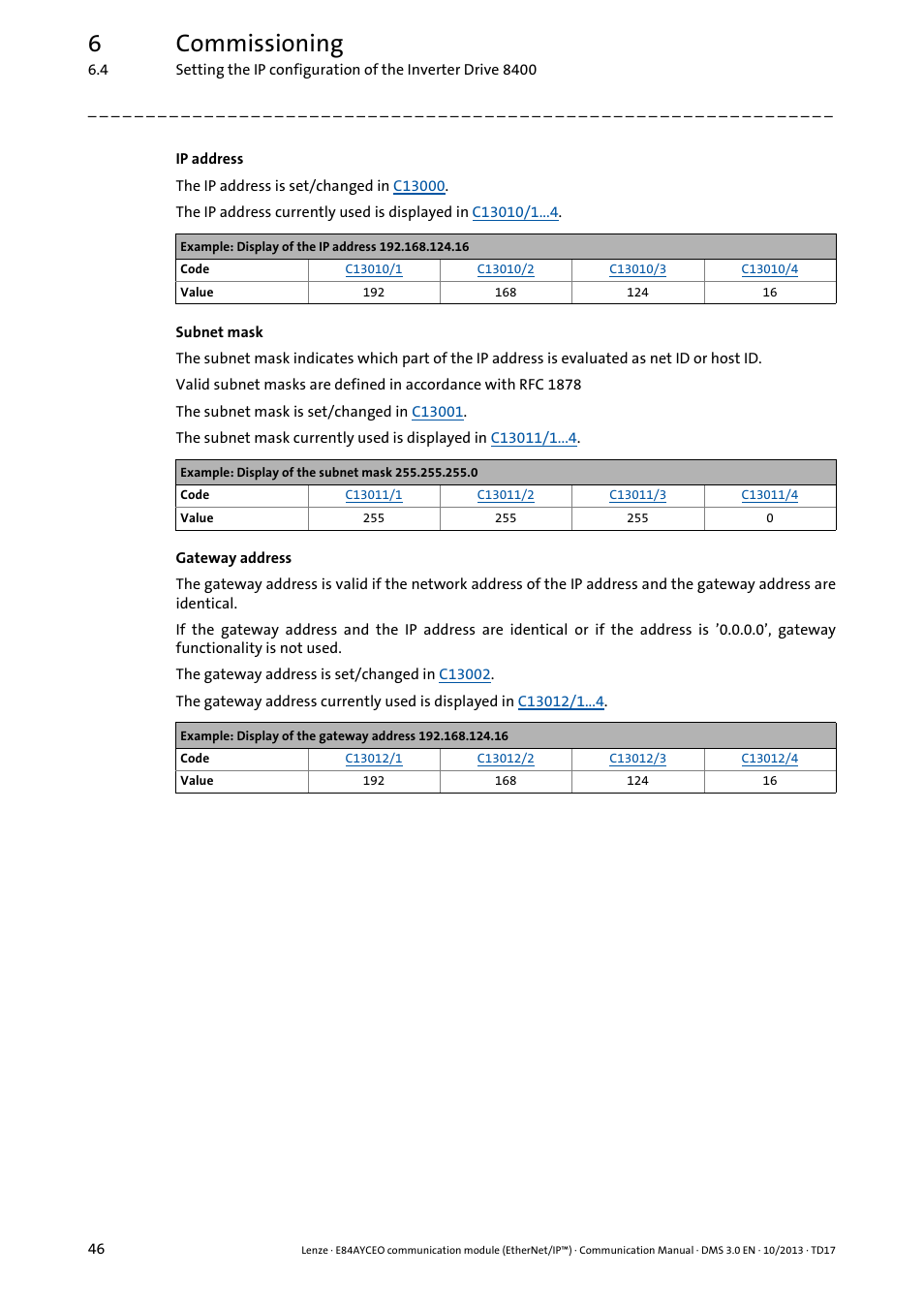 6commissioning | Lenze E84AYCEO User Manual | Page 46 / 165
