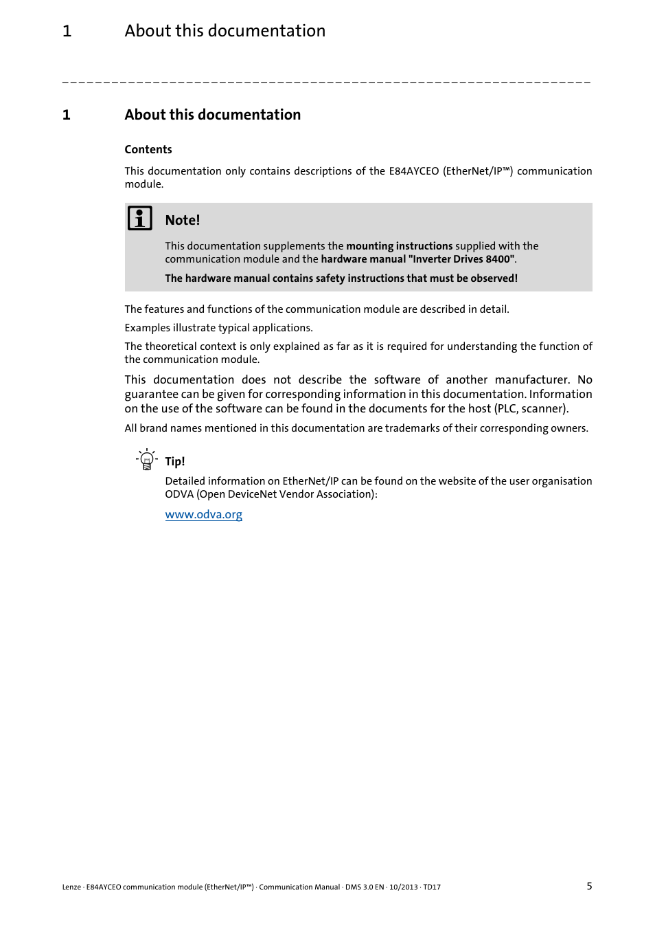 1 about this documentation, About this documentation, 1about this documentation | Lenze E84AYCEO User Manual | Page 5 / 165