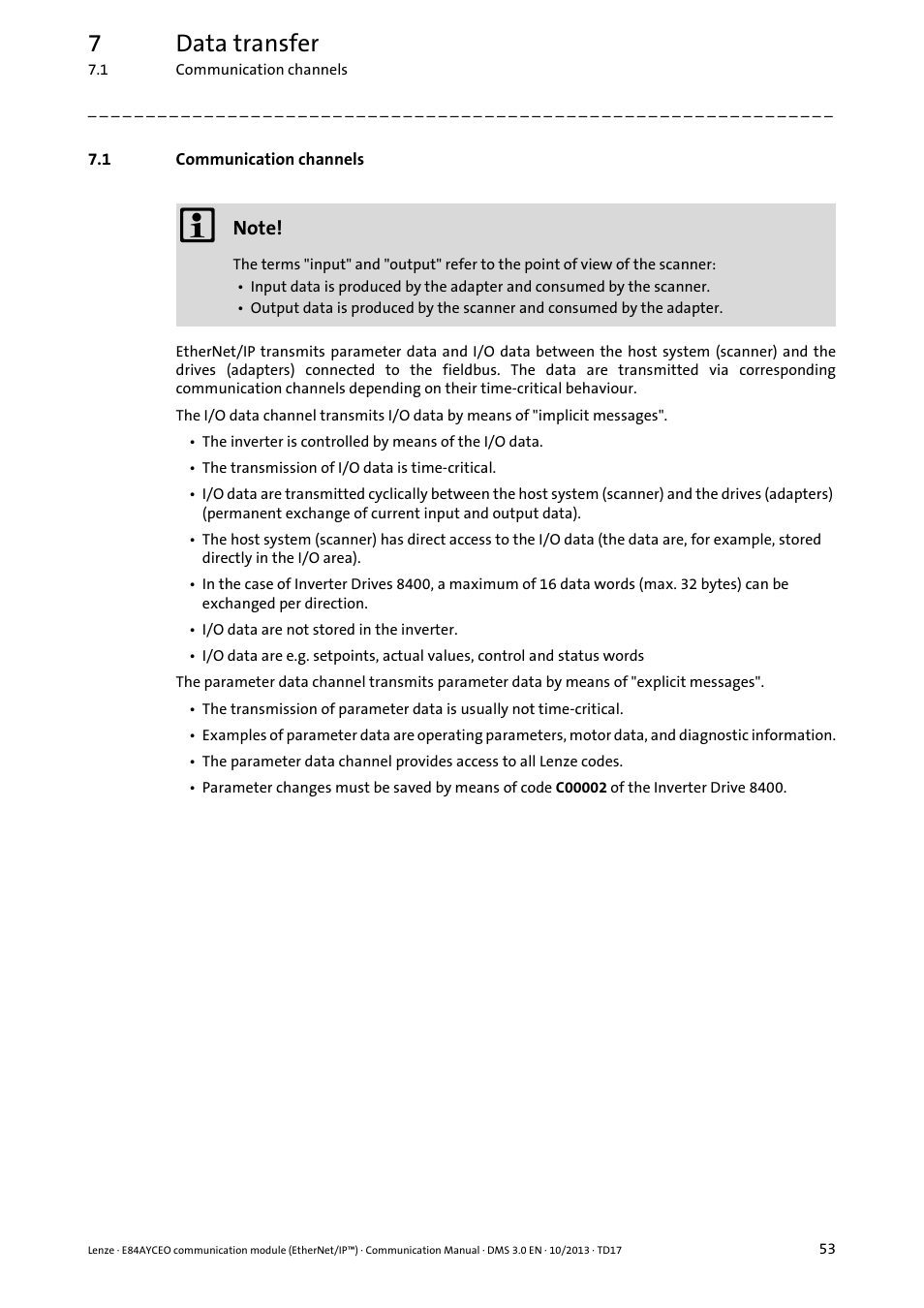 1 communication channels, Communication channels, 7data transfer | Lenze E84AYCEO User Manual | Page 53 / 165