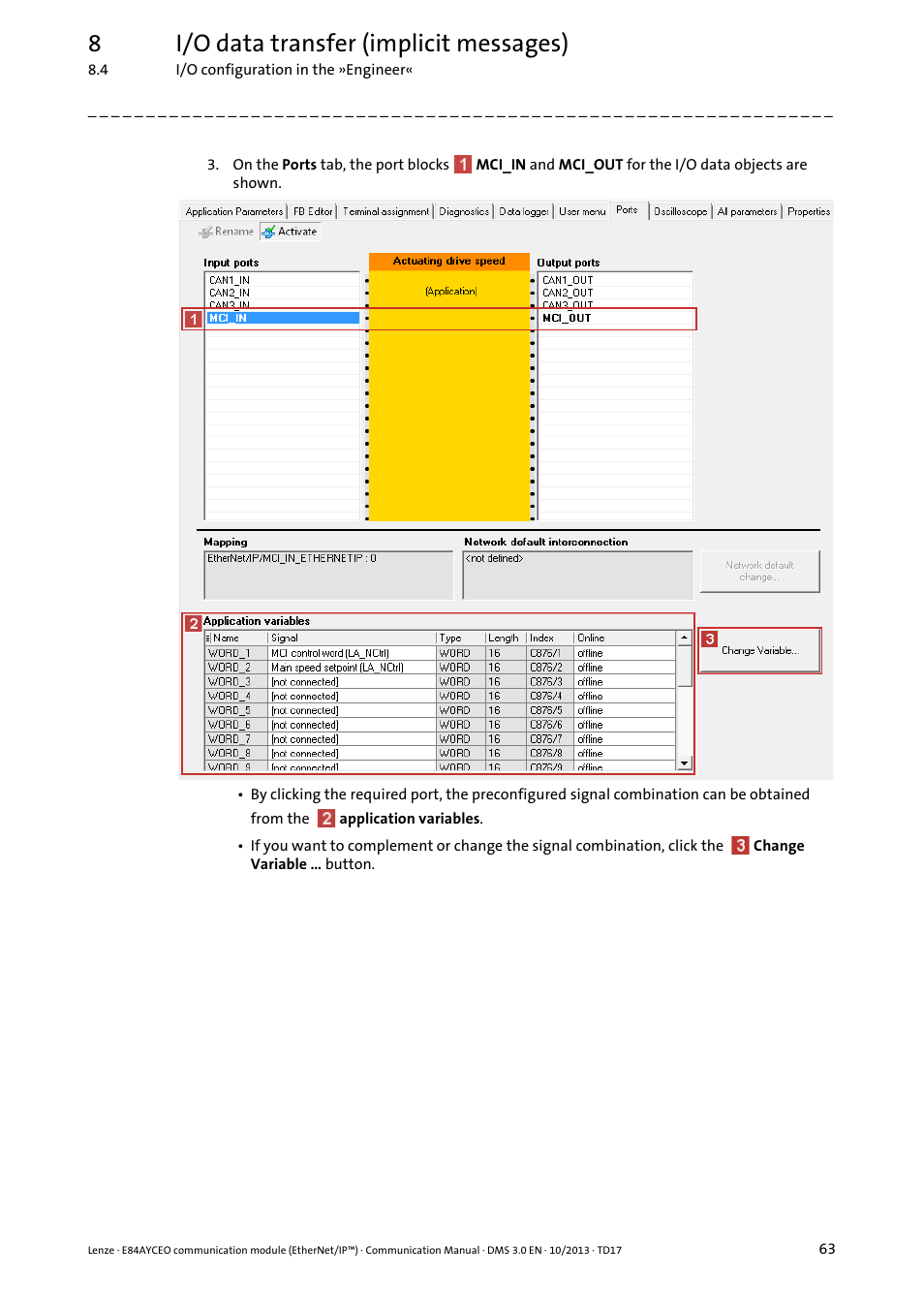 8i/o data transfer (implicit messages) | Lenze E84AYCEO User Manual | Page 63 / 165